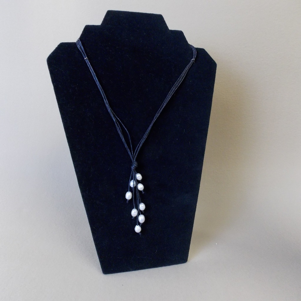 Necklace, Leather and Genuine Pearls